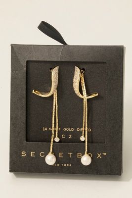 SB800465 Band &amp; Chain Stud Drop Earrings-Gold