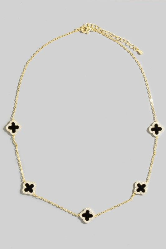 MN4172 Clover Chain Necklace-Black/Gold