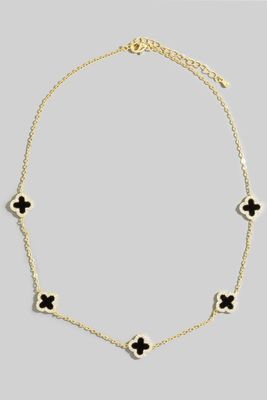 MN4172 Clover Chain Necklace-Black/Gold