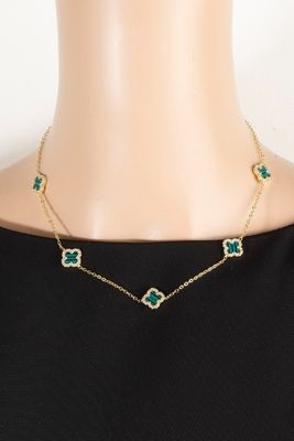 MN4172 Clover Chain Necklace-Green/Gold