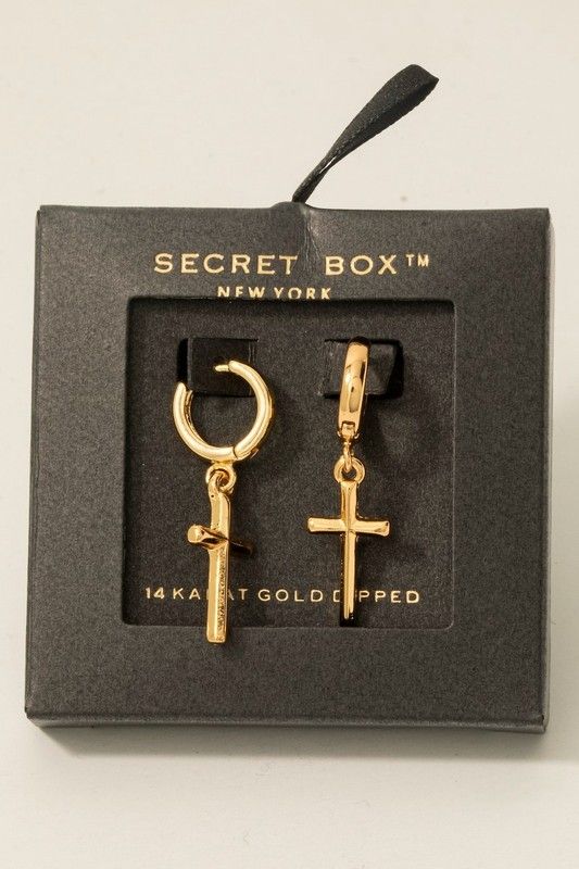 SB111696 Cross Charm Hoop Earrings-Gold