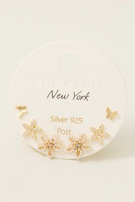 HSE81133 Flowers &amp; Butterflies Stud Earrings-Gold