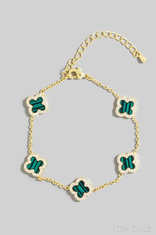 MB6209 Clover Chain Bracelet-Green/Gold