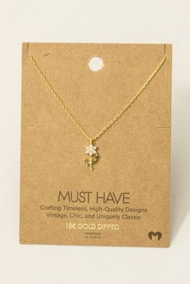 NN5534 Flower Pendant Necklace-Pink/Gold