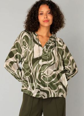 Carmen Blouse-Army Green/Ivory