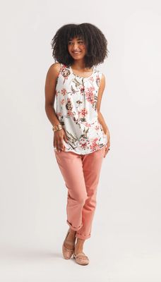 PT-20021 Sleeveless Floral Stretch Aline-Cream