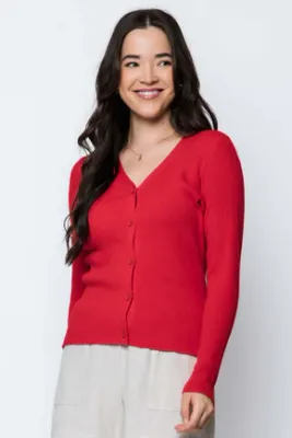 Kristin Soft Rib Cardigan-Crimson
