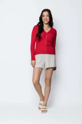 Kristin Soft Rib Cardigan-Crimson
