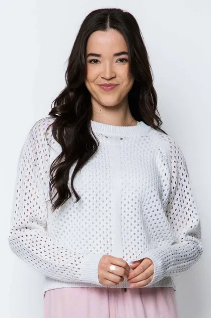Ellie Pointelle Pullover-Bright White