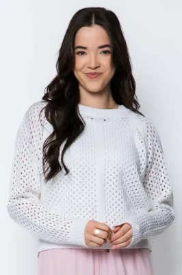 Ellie Pointelle Pullover-Bright White