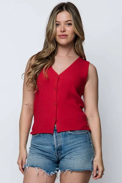 Ava Soft Rib Sweater Vest-Crimson