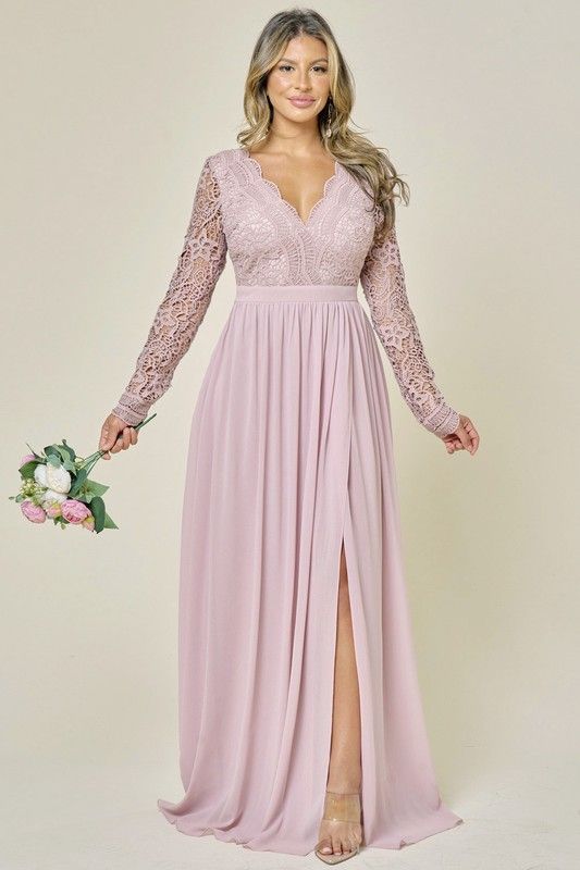 MF26420 Scallop Lace Maxi Dress-Mauve