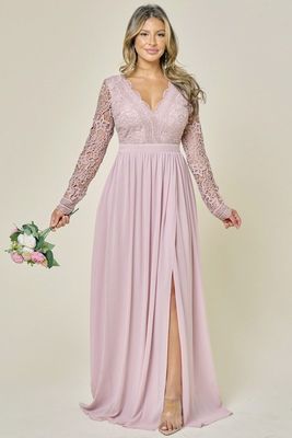MF26420 Scallop Lace Maxi Dress-Mauve