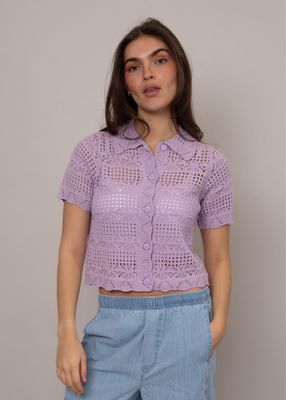 Della S/S Shirt Neck Cardigan-Lavender