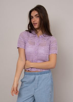 Della S/S Shirt Neck Cardigan-Lavender