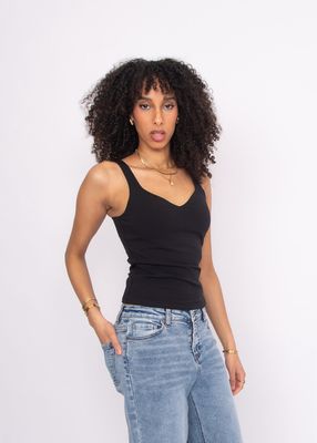 Imane Cotton Sweetheart Tank Top-Black