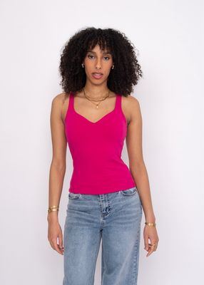 Imane Cotton Sweetheart Tank Top-Magenta