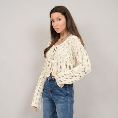Konosha L/S Crew Neck Cardigan-Creamery