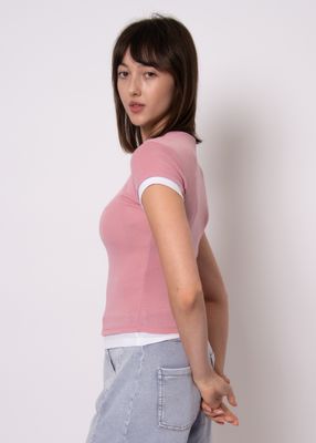 57T055S Larissa Faux Double Layer Top-Petal Pink
