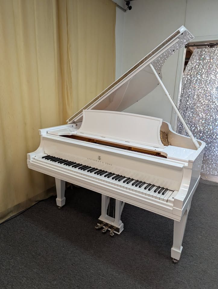 White Steinway Model L Grand Piano | New 2025 Action Parts | 10-Year Parts Warranty