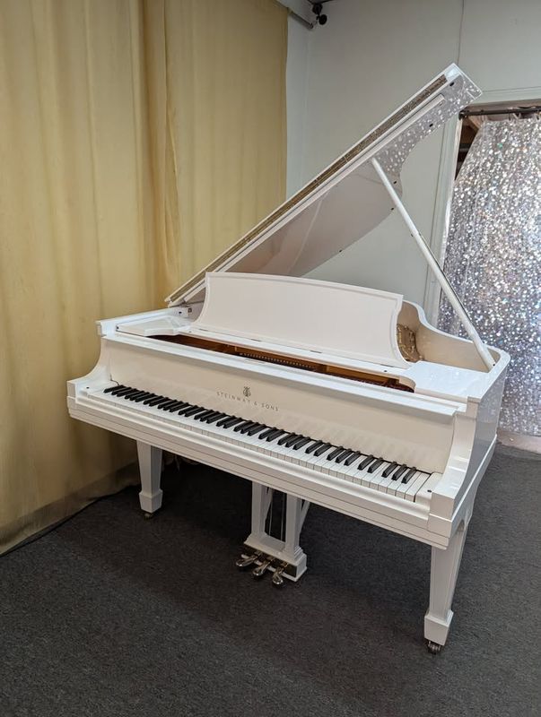 White Steinway Model L Grand Piano | New 2025 Action Parts | 10-Year Parts Warranty