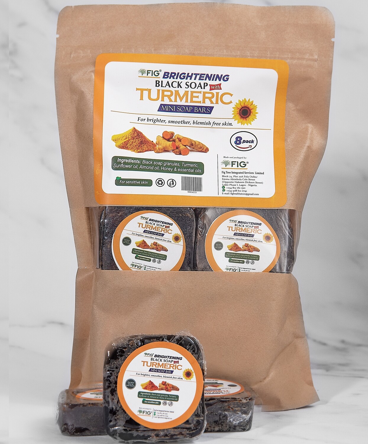 Fig Brightening Black Soap with Turmeric Mini Bars (Pack of 8) 450g