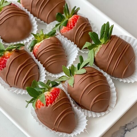 Capsuni trase in ciocolata cu lapte