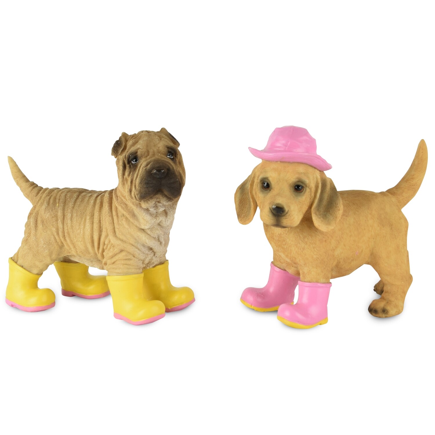 Set 2 hondjes met laarsjes geel/roze