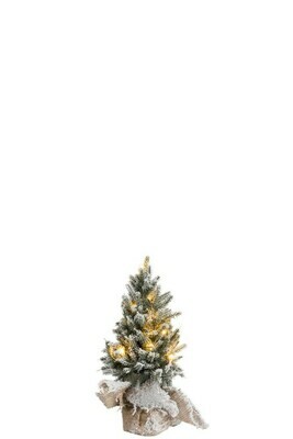 Kerstboom+Led+Pot Jute Plastiek Besneeuwd Groen Extra Small