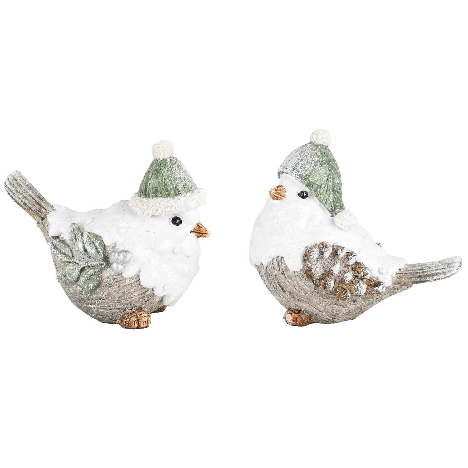 Set 2 vogeltjes 'Snowy' met muts