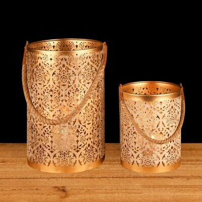 Lantaarn met koord 'Zen' wit/goud groot (links)