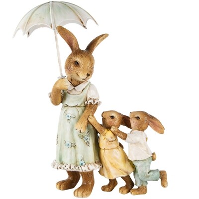 Bunny moeder met kinderen onder paraplu