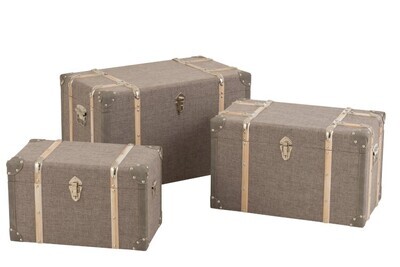 Koffer rechthoek hout/textiel licht grijs small