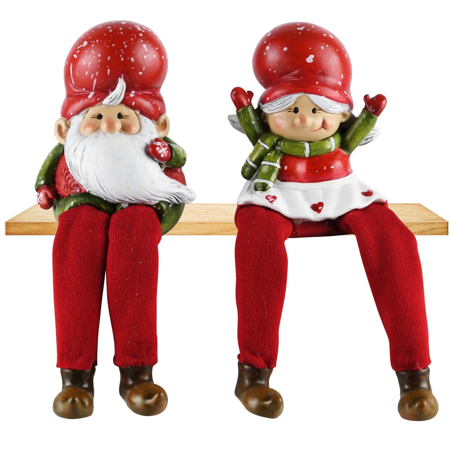 Set Santa man & vrouw met hangbeentjes rood