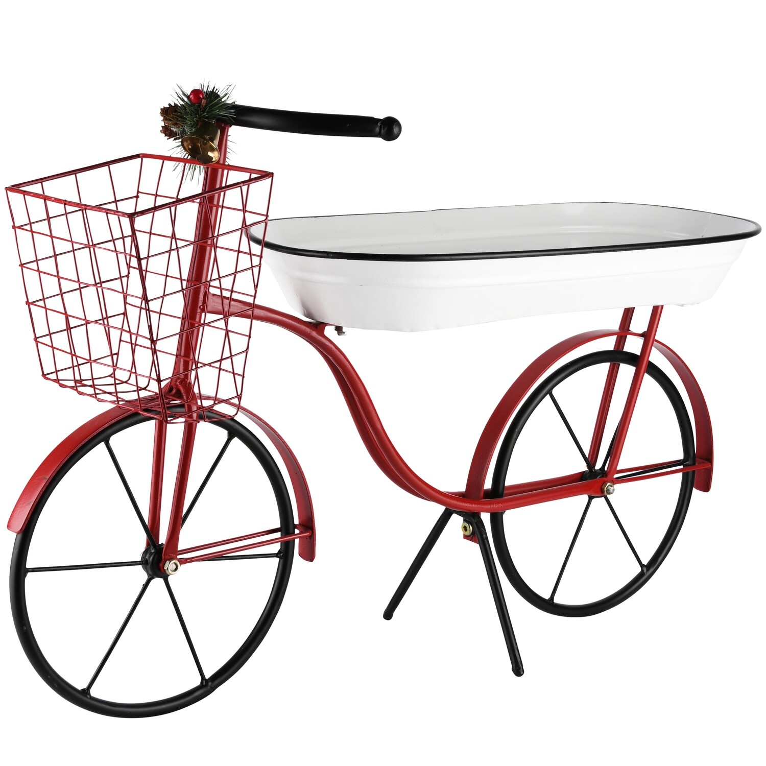 Deco fiets met bak wit/rood metaal