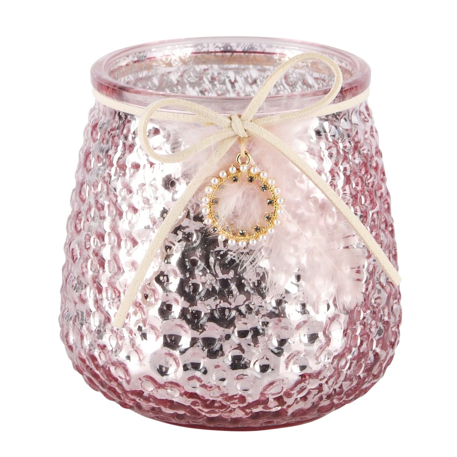 Theelichtglas met strikje roze