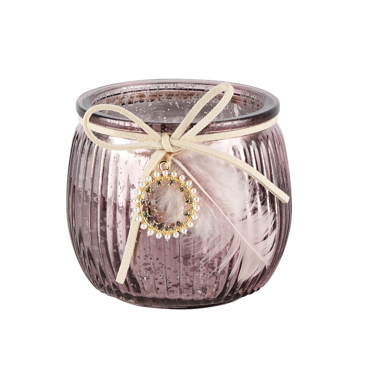 Theelichtglas met strikje paars