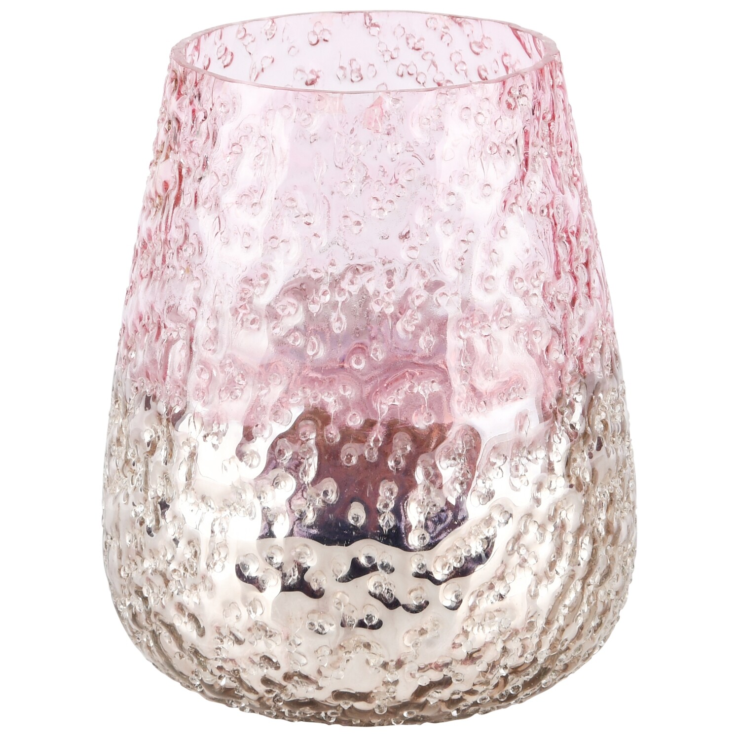 Theelicht 'Crinkled' roze/zilver glas Groot