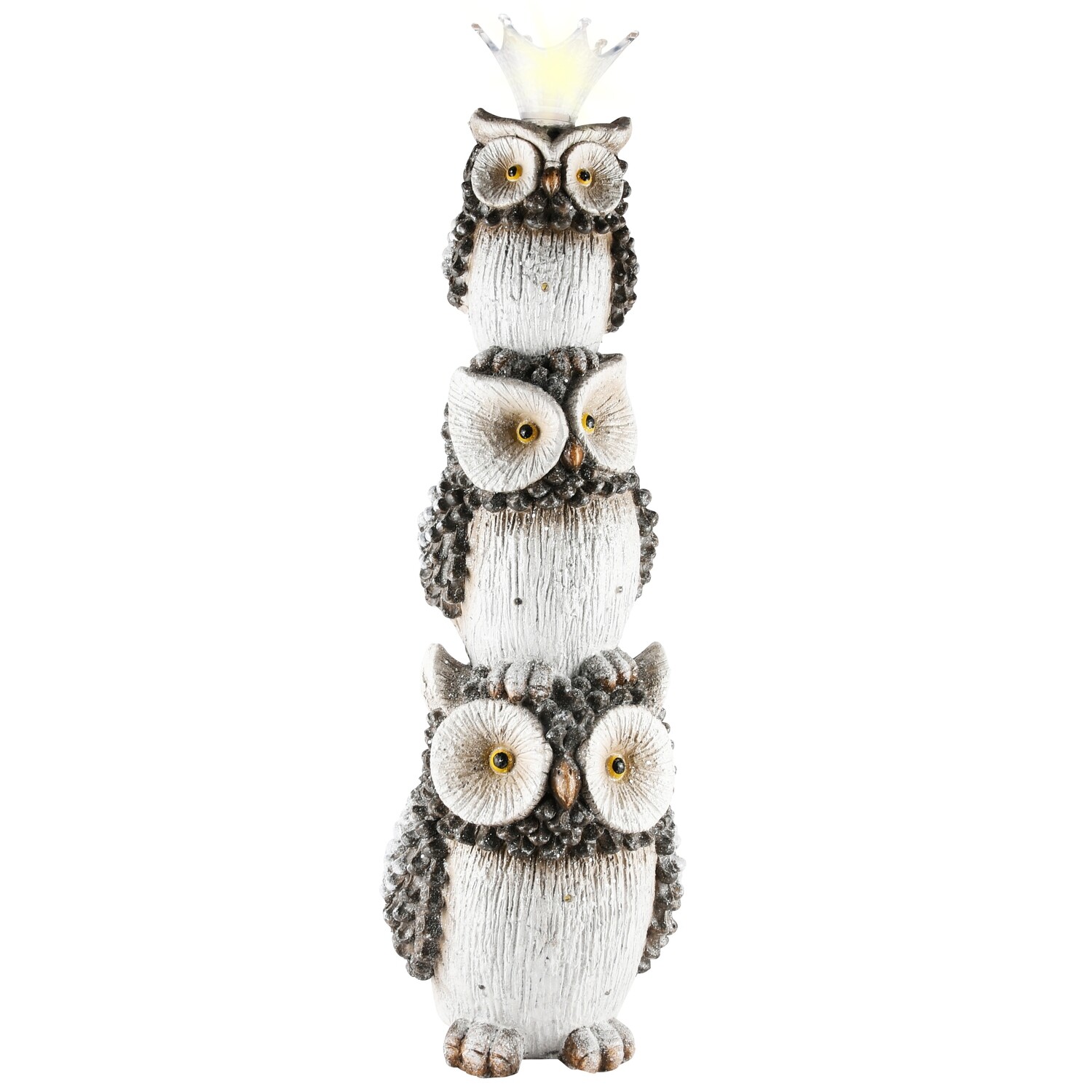 Trio uilen met kroontje grijs LED