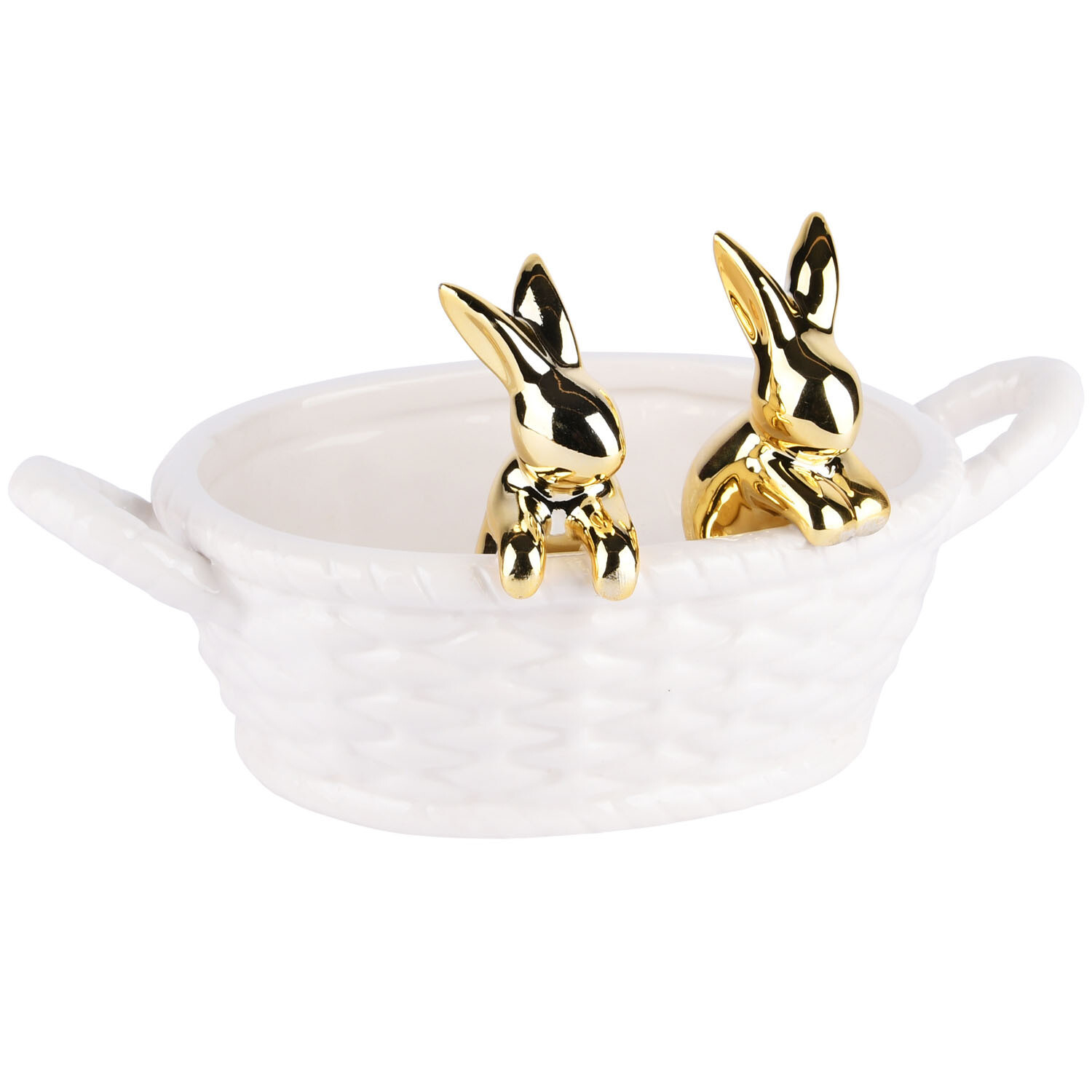 Bowl met bunnies wit/goud keramiek