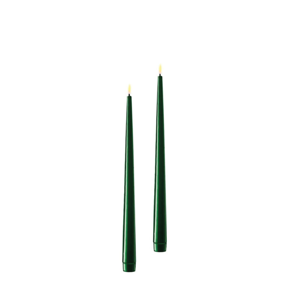 Dark Green LED Shiny Dinner Candle D: 2,2 x 28 cm (2 stuks)