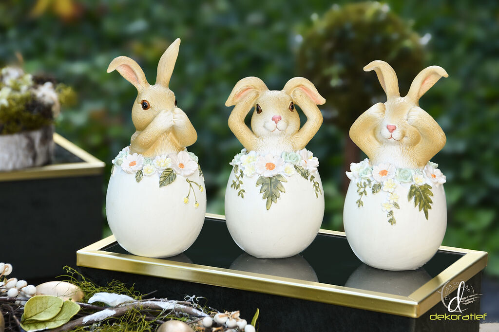 Set 3 bunnies Horen, Zien & Zwijgen in ei