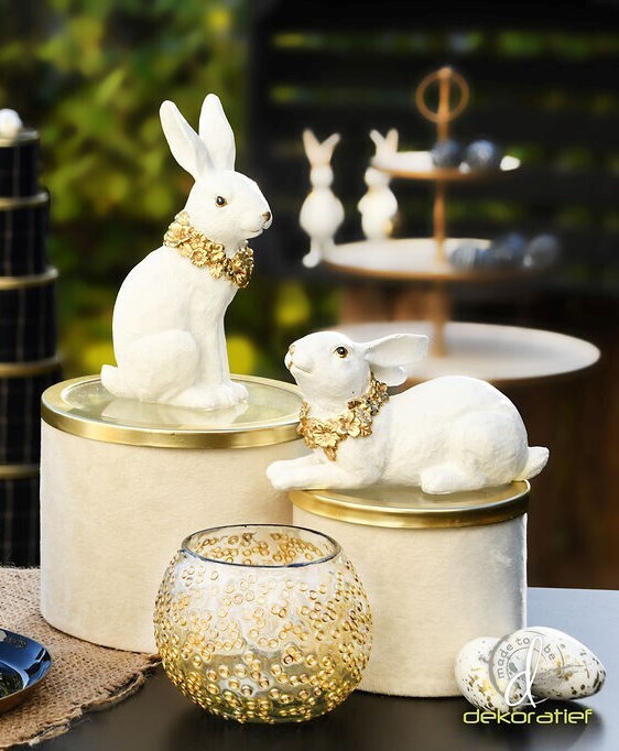 Set 2 bunnies met kraag wit/goud