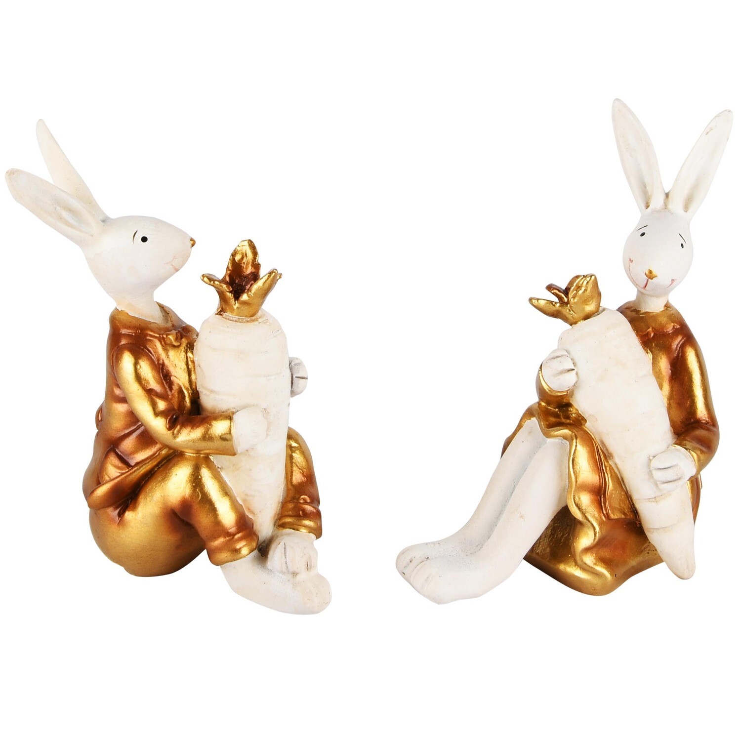 Set 2 bunnies met wortel goud/wit