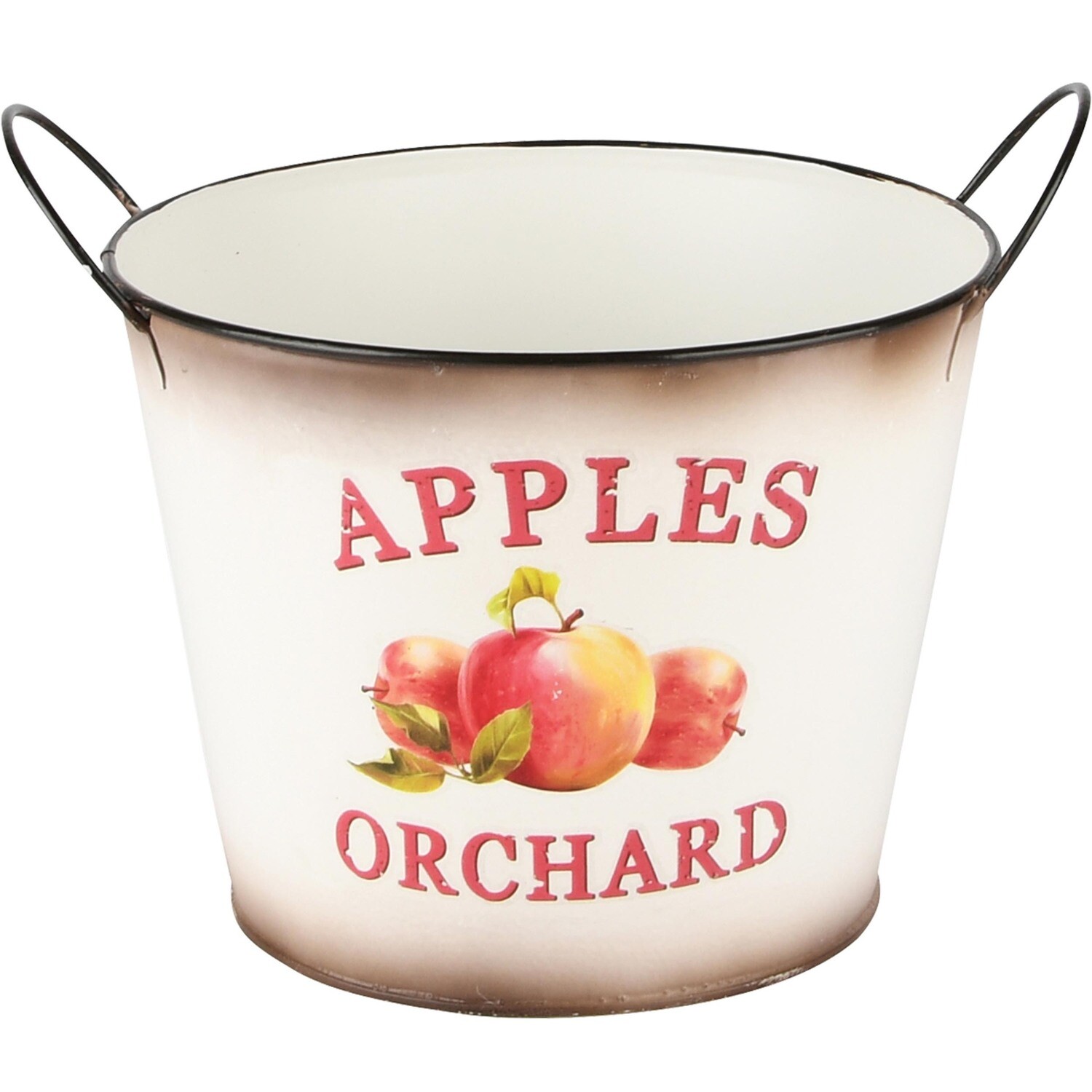 Cachepot rond met handvaten &#39;Apples Orchard&#39; wit metaal