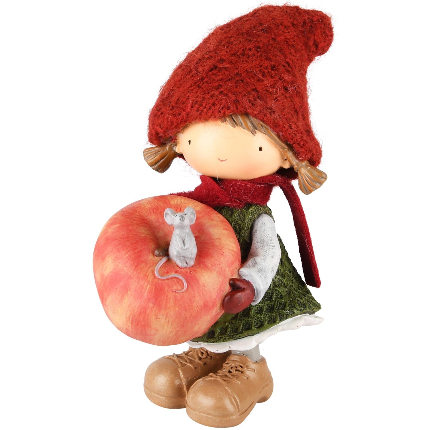 Herfstmeisje staand met appel &amp; muisje