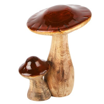 Duo paddenstoelen naturel/bruin hout