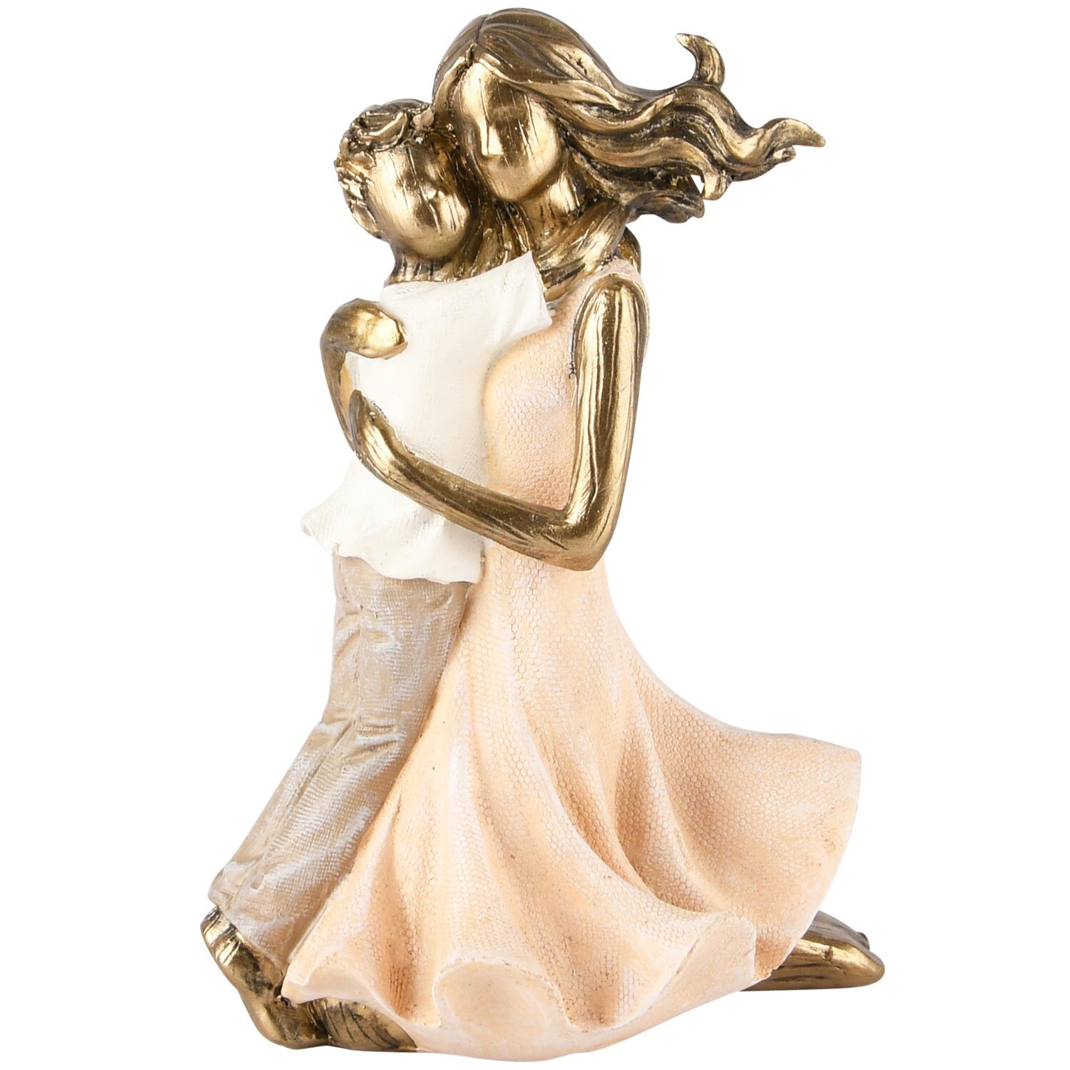 Moeder met zoon knuffelend brons/roze