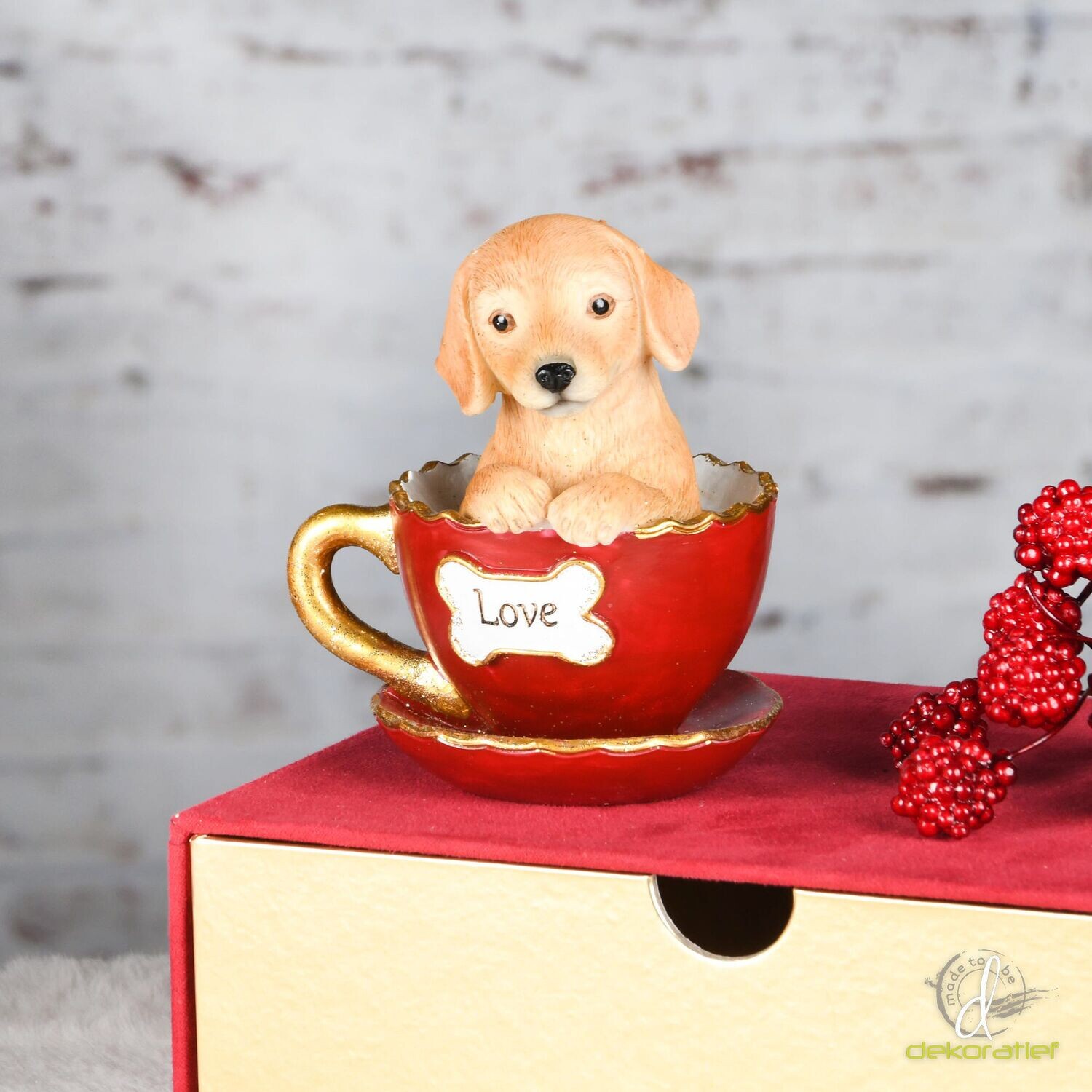 Hond in koffietas 'Love' bruin/rood