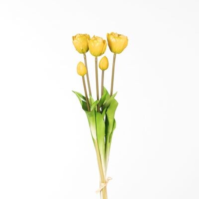 Real Touch Tulip Dubble Bundle x5 L44cm Yellow
